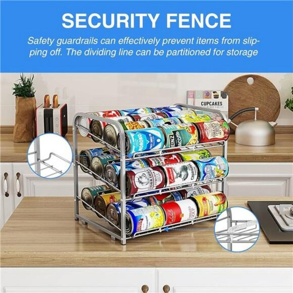 AIYAKA Stackable Can Rack Organizer 3 Tier Pantry Cabinet Food Storage Shelf - Picture 4 of 8